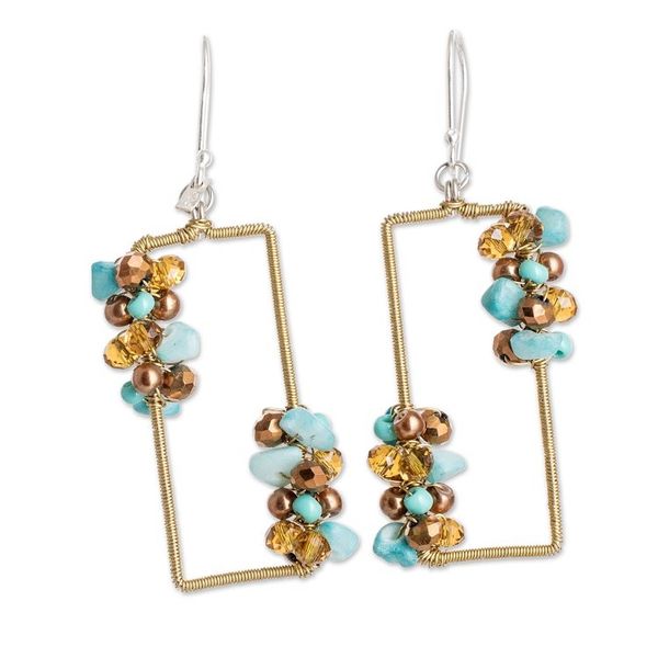 Alternate image for Handmade Aquamarine Crystal Glass Beaded Dangle Earrings Precious Aqua