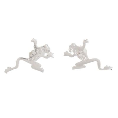Alternate image for Modern Sterling Silver Frog Button Earrings from Costa Rica Lithe Beauties