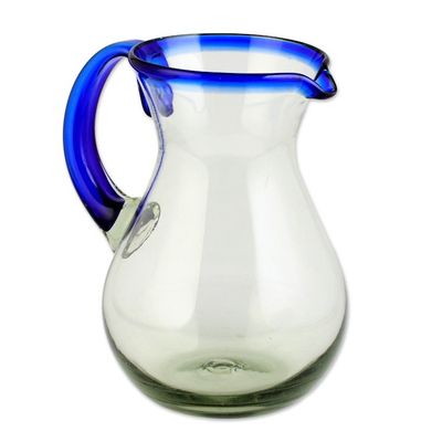Alternate image for Artisan Crafted Pitcher Classic Mexican Handblown Glass Cobalt Classic