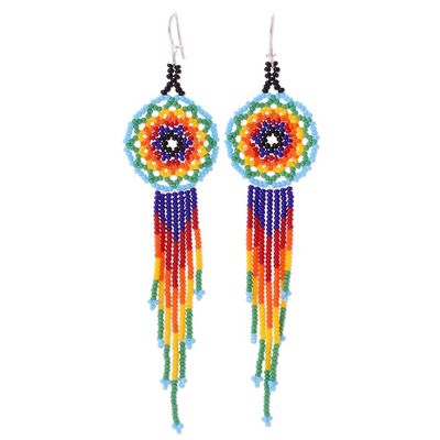 Alternate image for Huichol Colorful Glass Beaded Earrings from Mexico Vibrant Huichol Circles
