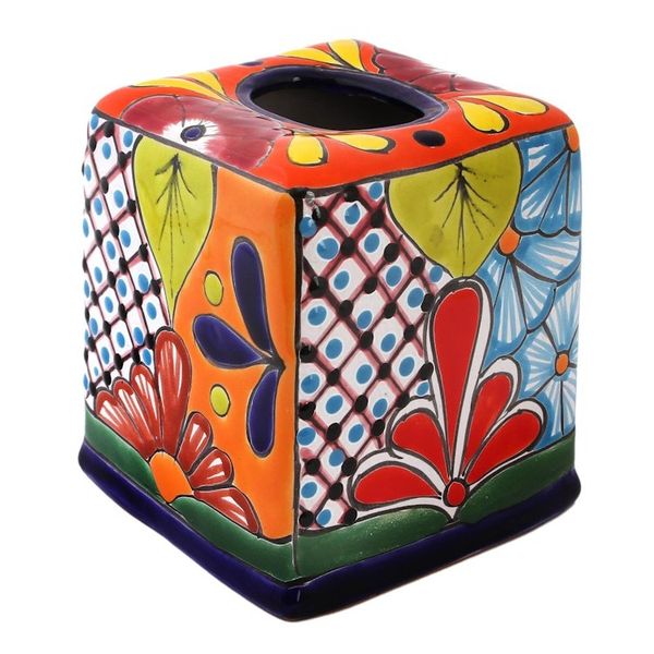 Alternate image for Hand-Painted Talavera Ceramic Tissue Box Cover from Mexico Folk Art Convenience
