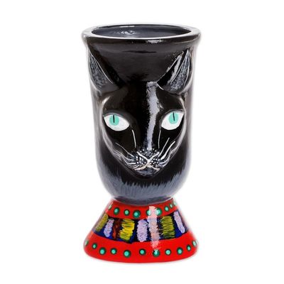 Alternate image for Hand-Painted Ceramic Flower Pot Top Cat in Black