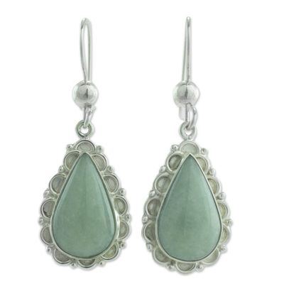 Alternate image for Guatemalan Hand Crafted Apple Green Jade Dangle Earrings Apple Green Blossoming Dew