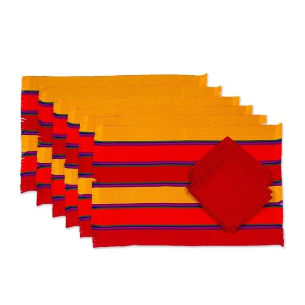 Alternate image for Set of 6 Striped Cotton Placemats and Napkins from Guatemala Country Sunset