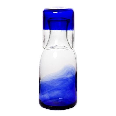 Alternate image for Handcrafted Carafe and Glass Set Pair Blue Wave
