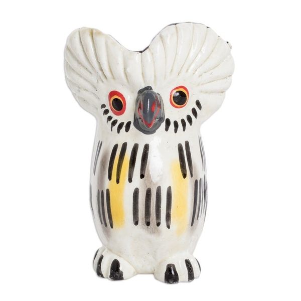 Alternate image for Ceramic Owl Figurine in White Hand-Painted in Guatemala Charming Tecolote