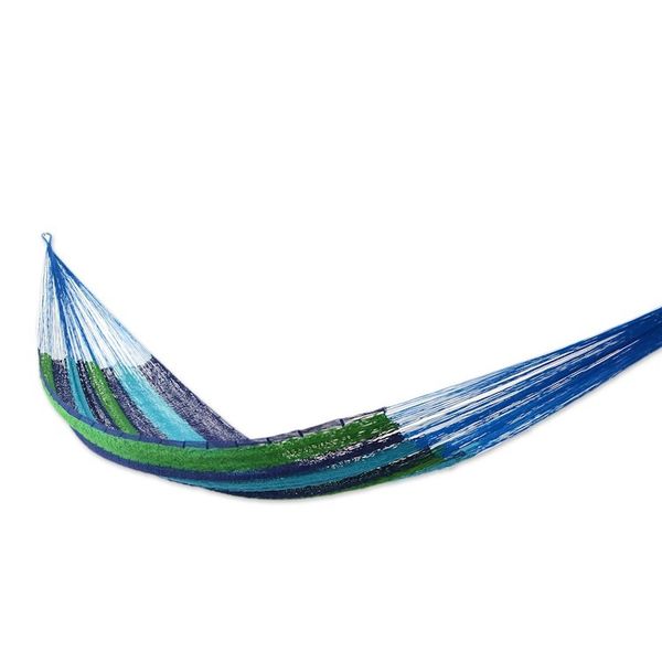 Alternate image for Handcrafted Cotton Striped Rope Hammock Single Ocean Dreams