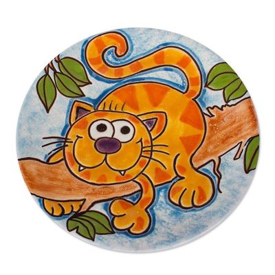Alternate image for Handmade Whimsical Ceramic Wall Art of a Cat from Mexico Adventurous Cat