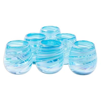 Alternate image for Set of 6 Turquoise and White Stemless Wine Glasses Waves of Freshness