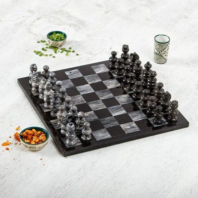 Alternate image for Handcrafted Mexican Marble Chess Set Game Check in Gray