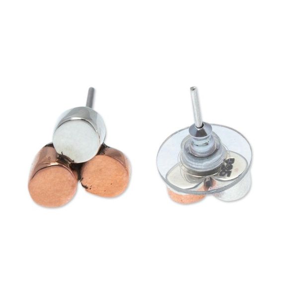 Alternate image for Modern Copper and Sterling Stud Earrings Three Points