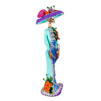 Alternate image for Mexican Catrina Sculpture Handmade from Ceramic La Catrina Gabriella