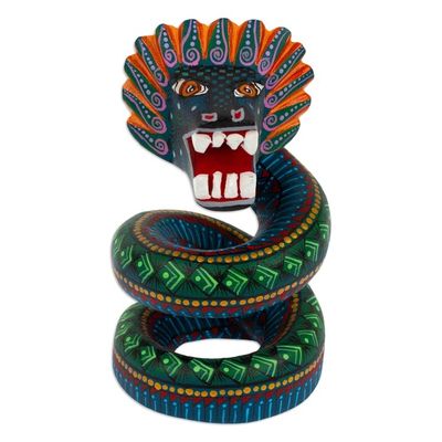 Alternate image for Wood Quetzalcoatl Serpent Figurine Hand-Painted in Mexico Imposing Quetzalcoatl