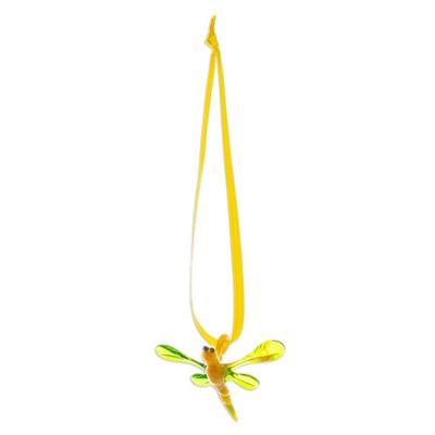Alternate image for Handblown Recycled Glass Dragonfly Ornament in Yellow Yellow Transformation