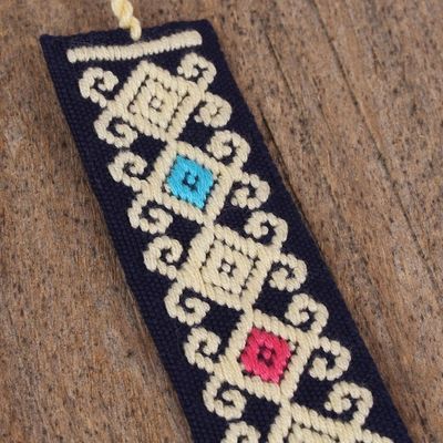 Alternate image for Handwoven Multi-Color Embroidered Cotton Bookmark Star Garden