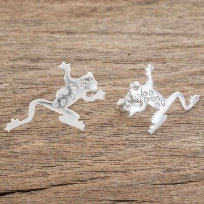 Alternate image for Modern Sterling Silver Frog Button Earrings from Costa Rica Lithe Beauties