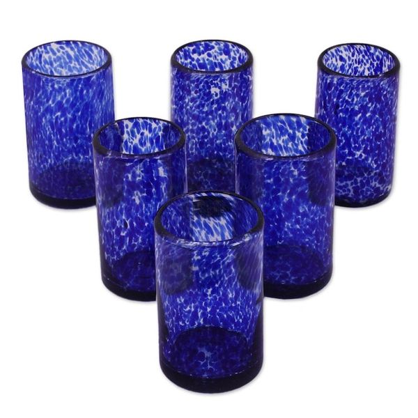 Alternate image for Unique Handblown Glass Water Tumblers Drinkware Set of 6 Marine