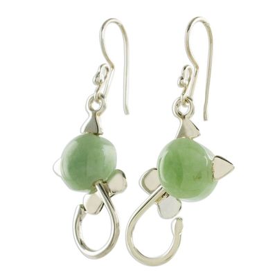 Alternate image for Cat-Shaped Jade Earrings in Light Green from Guatemala Small Felines in Light Green