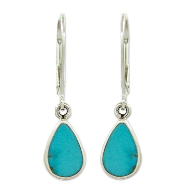 Alternate image for Taxco Sterling Silver Natural Turquoise Teardrop Earrings Heavens Tears