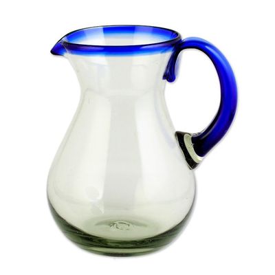 Alternate image for Artisan Crafted Pitcher Classic Mexican Handblown Glass Cobalt Classic