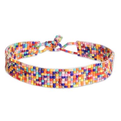 Alternate image for Multicolored Glass Beaded Wristband Bracelet from Guatemala Multicolored Happiness