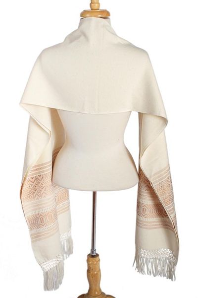 Alternate image for Handwoven Zapotec Brown on Ivory Cotton Rebozo Shawl Natural Allure