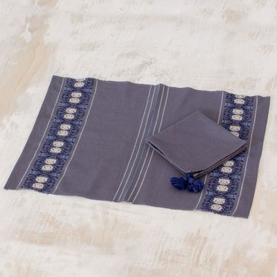 Alternate image for Cotton Table Linen Set 4 in Graphite from Guatemala Striped Paths in Graphite