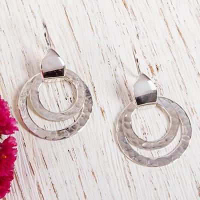 Alternate image for Taxco Hammered Sterling Silver Dangle Earrings from Mexico Abstract Rings