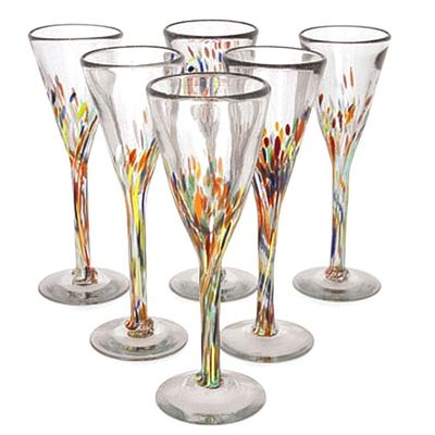 Alternate image for Mexican Handblown Glass Cocktail Champagne Flutes Set of 6 Confetti
