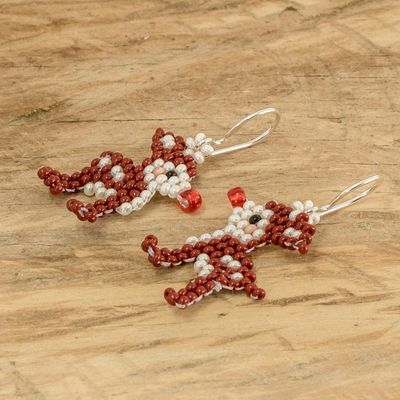 Alternate image for Handmade Glass Beaded Rudolph The Reindeer Dangle Earrings The Red-Nosed Reindeer