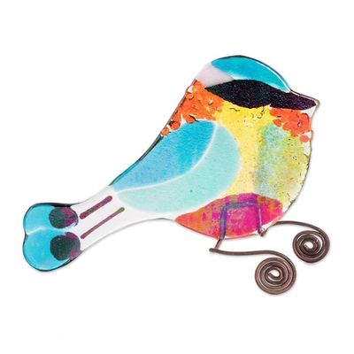 Alternate image for Art Glass Rainbow Bird Sculpture from El Salvador Rainbow Torogoz