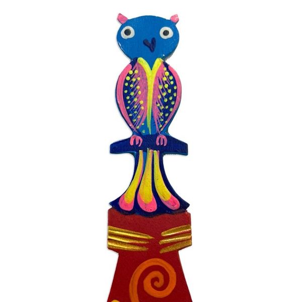 Alternate image for Hand Crafted Mexican Copal Wood Bookmark with Tropical Owl Reading Owl