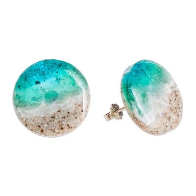 Alternate image for Seascape-Themed Sterling Silver and Resin Button Earrings Sea Shining