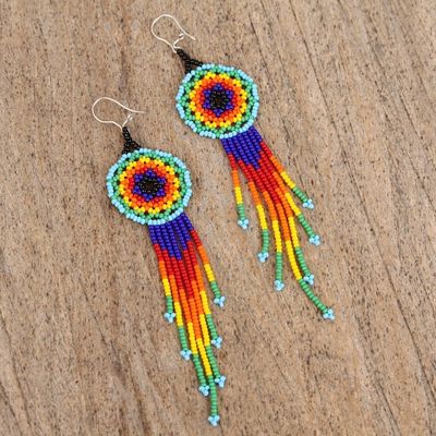 Alternate image for Huichol Colorful Glass Beaded Earrings from Mexico Vibrant Huichol Circles
