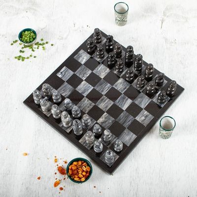 Alternate image for Handcrafted Mexican Marble Chess Set Game Check in Gray