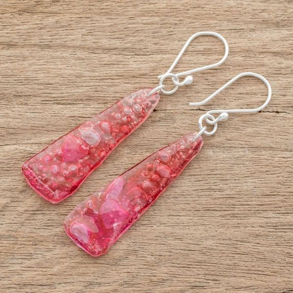 Alternate image for Recycled CD Dangle Earrings in Pink from Guatemala Peaceful Life in Pink