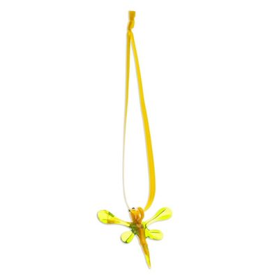 Alternate image for Handblown Recycled Glass Dragonfly Ornament in Yellow Yellow Transformation