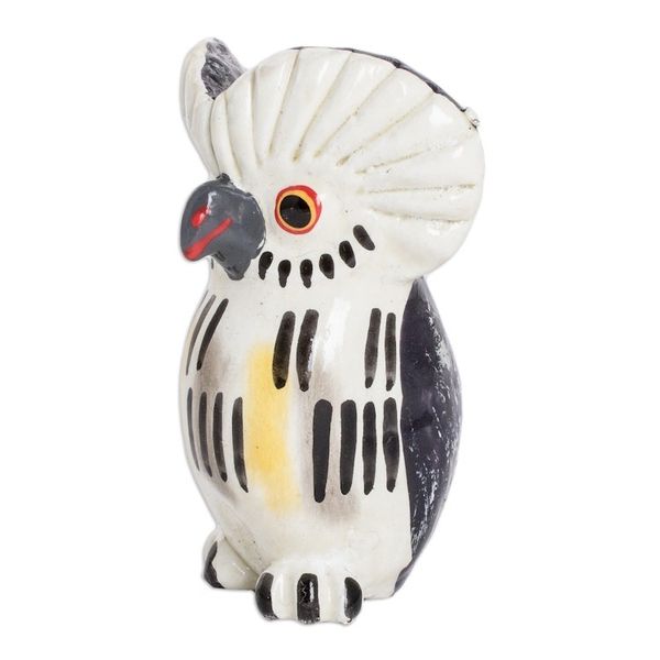 Alternate image for Ceramic Owl Figurine in White Hand-Painted in Guatemala Charming Tecolote