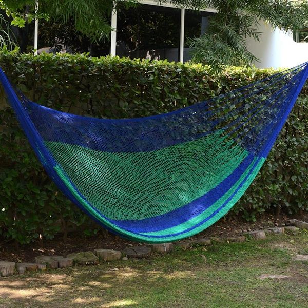 Alternate image for Handcrafted Cotton Striped Rope Hammock Single Ocean Dreams