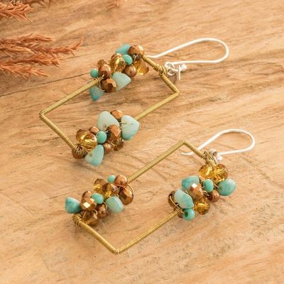 Alternate image for Handmade Aquamarine Crystal  Glass Beaded Dangle Earrings Precious Aqua