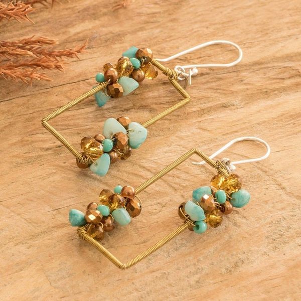 Alternate image for Handmade Aquamarine Crystal Glass Beaded Dangle Earrings Precious Aqua
