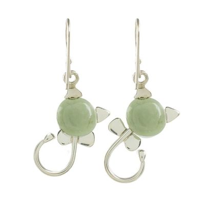 Alternate image for Cat-Shaped Jade Earrings in Light Green from Guatemala Small Felines in Light Green