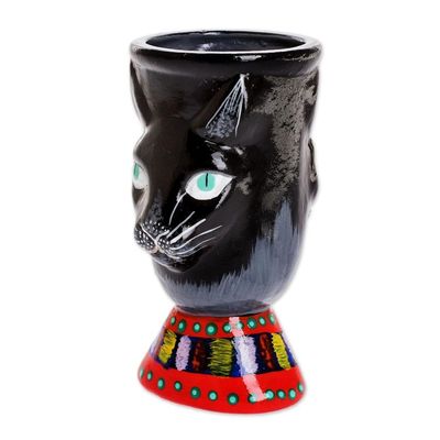Alternate image for Hand-Painted Ceramic Flower Pot Top Cat in Black