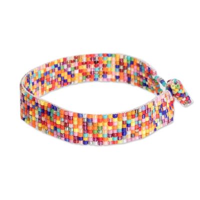 Alternate image for Multicolored Glass Beaded Wristband Bracelet from Guatemala Multicolored Happiness