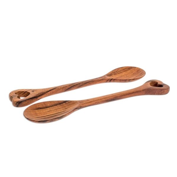 Alternate image for Hand Carved Guatemalan Wood Serving Spoons Pair Heart of Maya
