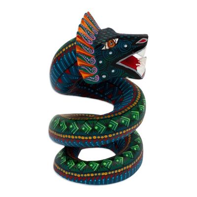 Alternate image for Wood Quetzalcoatl Serpent Figurine Hand-Painted in Mexico Imposing Quetzalcoatl