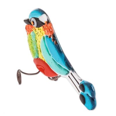 Alternate image for Art Glass Rainbow Bird Sculpture from El Salvador Rainbow Torogoz