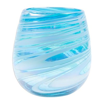 Alternate image for Set of 6 Turquoise and White Stemless Wine Glasses Waves of Freshness