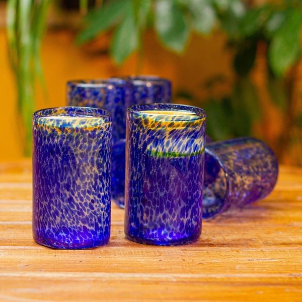 Alternate image for Unique Handblown Glass Water Tumblers Drinkware Set of 6 Marine