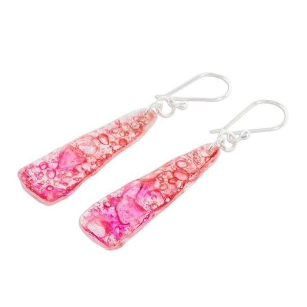 Alternate image for Recycled CD Dangle Earrings in Pink from Guatemala Peaceful Life in Pink